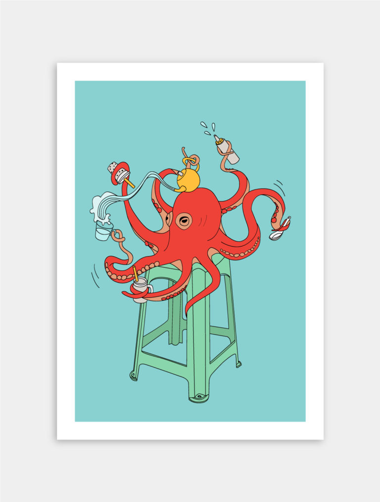 Illustration, tirage limité - Série poulpe 02 - Bartending
