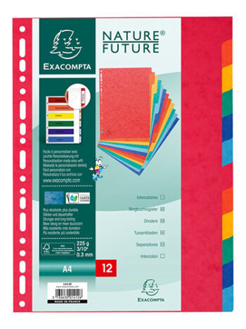 Intercalaire 12 positions - A4 - carte lustrée colorée - Pack de 2