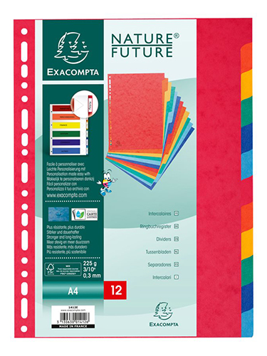 Intercalaire 12 positions - A4 - carte lustrée colorée - Pack de 2